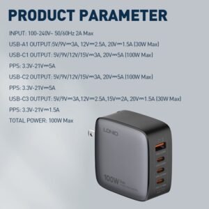 LDNIO Q408 100W 4 Port USB PD GaN Wall Charger 5