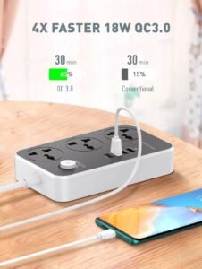 ldnio sc3412 38w pd20w power strip 3 socket outlets and 3 qc 3 0 usb 5