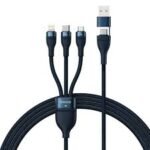 Baseus Two-For-Three Fast Charging Cable (U+C To M+L+C) 100W- Blue - Versatile 2-In-1 Cable For Fast Charging