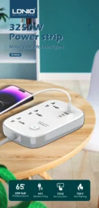 ldnio sc3416 power strip 65w 3 sockets with 4 port charger 2 scaled 1
