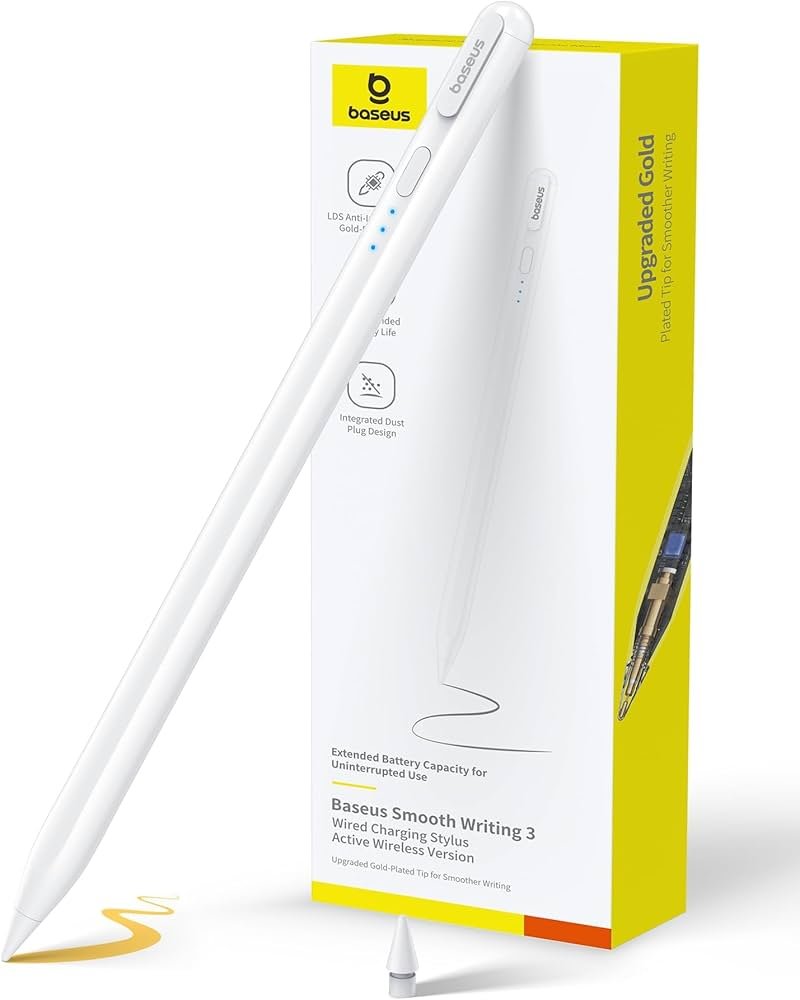 1 Baseus Universal Stylus For IPAD TAB Android Smooth Writing III 3-in-1 Passive StylusNon-magnetic Version Moon White - Image 1